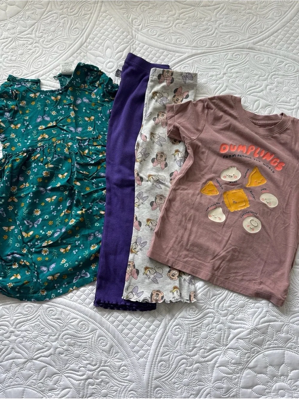 Girls Teal Floral Dress + Mauve Dumplings Graphic Tee Set